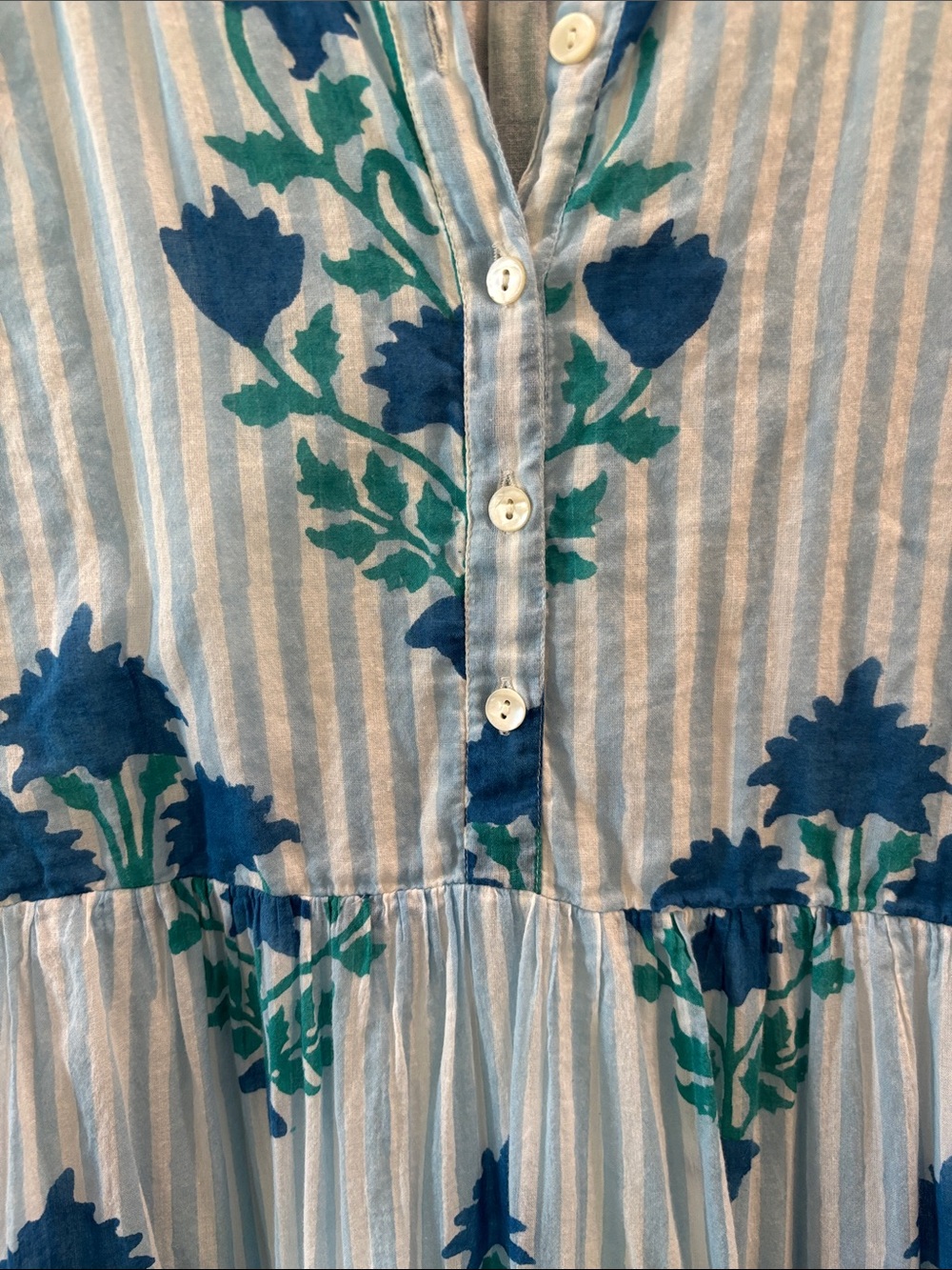 Oliphant Blue and Teal Striped Floral Button-Front Dress - Picture 7 of 7